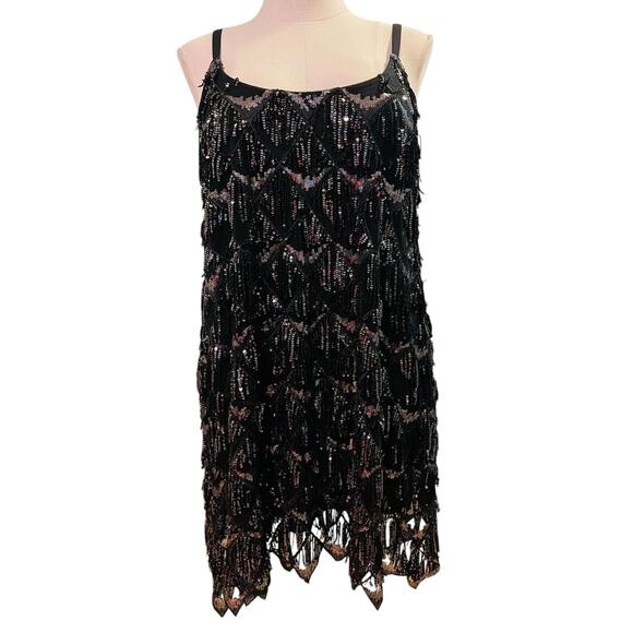 Torrid 1 (1X 14/16) Black/Silver Mini Sequin Fringe Cocktail Party Tank Dress - Picture 2 of 4